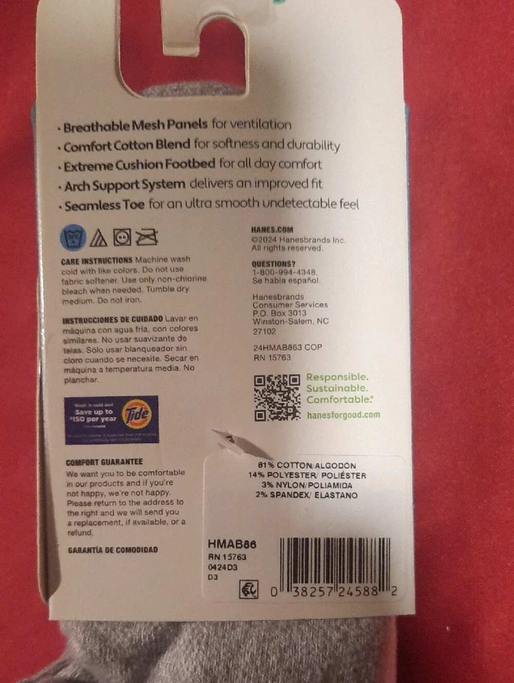 Hanes Comfort Ankle Low-Cut Gray Athletic Socks with Arch Support 3 Pack